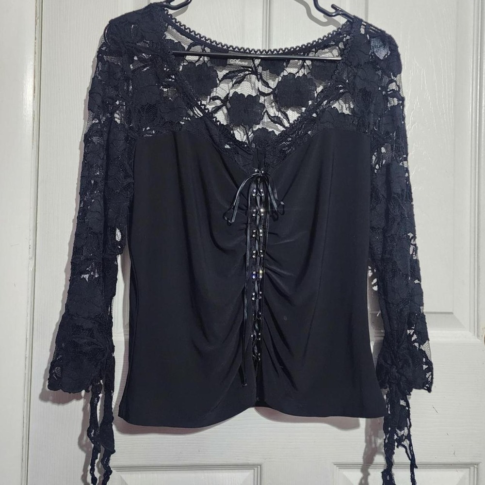 Vintage Black Goth Lace Up Blouse